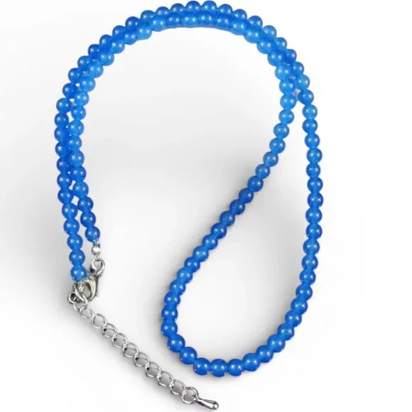 Blue Jade 4 mm Beaded Necklace - Picture 1 of 2